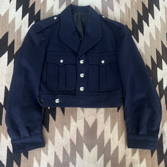 French Military Wool Jacket Navy Crop Small 1950s Vintage CDG Balenciaga Design - Picture 1 of 16